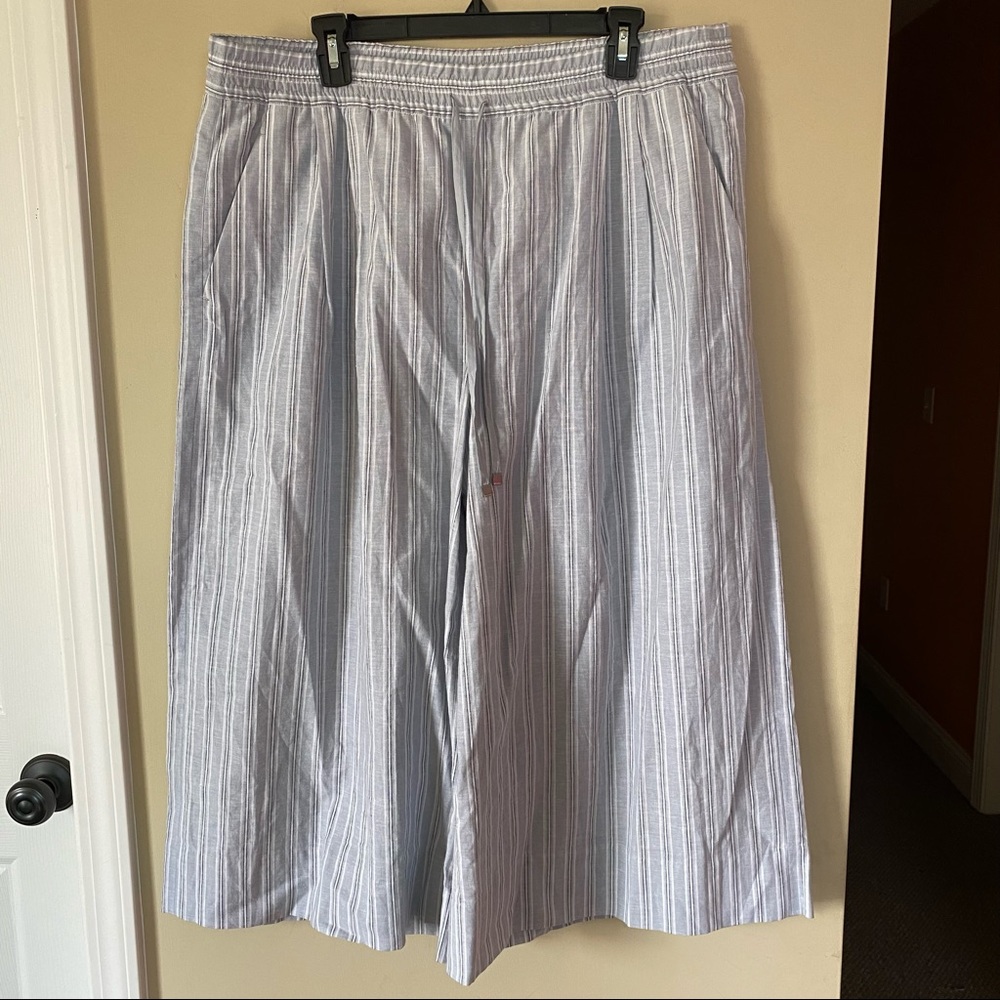 Lafayette 148 New York Light Blue and White Striped Wide Leg Pants